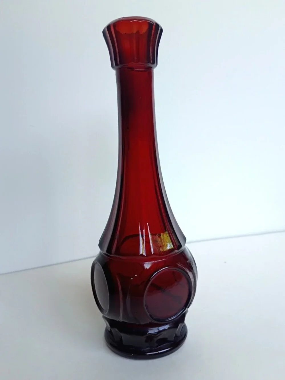 Vintage Wheaton Mid Century MCM Bullseye Ruby Red Glass Bud Vase Coin 9